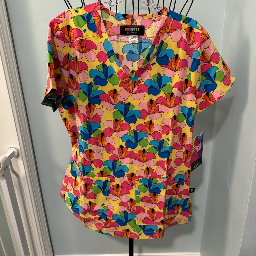 NEW French Bull Koi Extra Extra Small XXS scrub top Lulu Bora Bora Bulldog